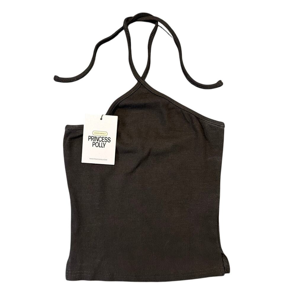 NWT Princess Polly Black Ribbed Halter Tank Top, Women's Size 4